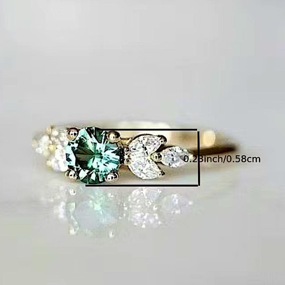 Gold Peridot Zircon Ring Minimalist, Dainty Diamond - Picture 2 of 4